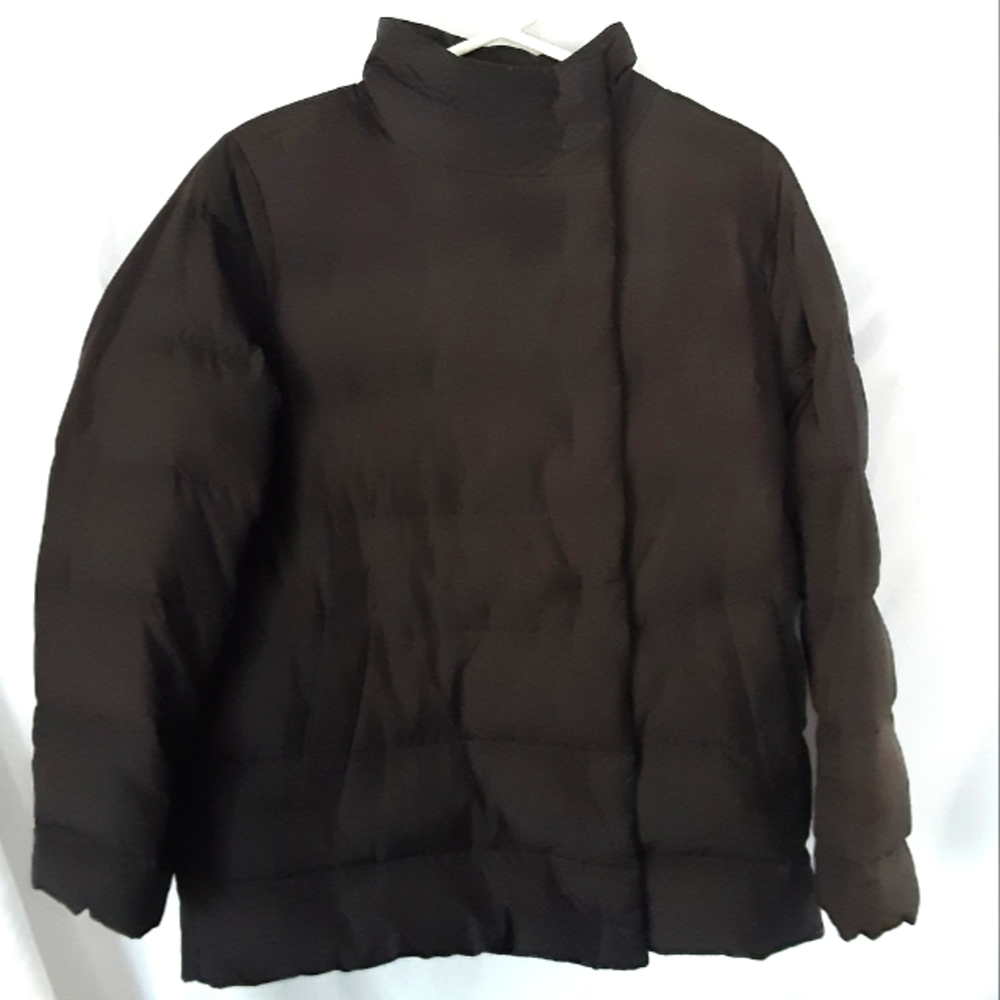 J. JILL DOWN PUFFER STYLE ASYMMETRICAL SNAP/BUTTON MOCK NECK JACKET WOMENS MED.